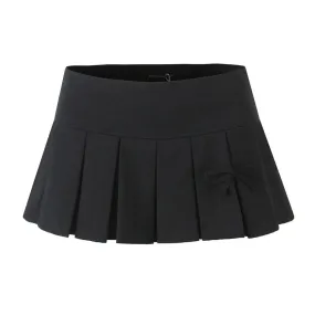 YESMYTOOL  -   Black Super Mini Skirt Women Preppy Style Low Waist Bow Tied Slim Sexy Y2k Pleated Skirt Shorts 2024 Spring Summer