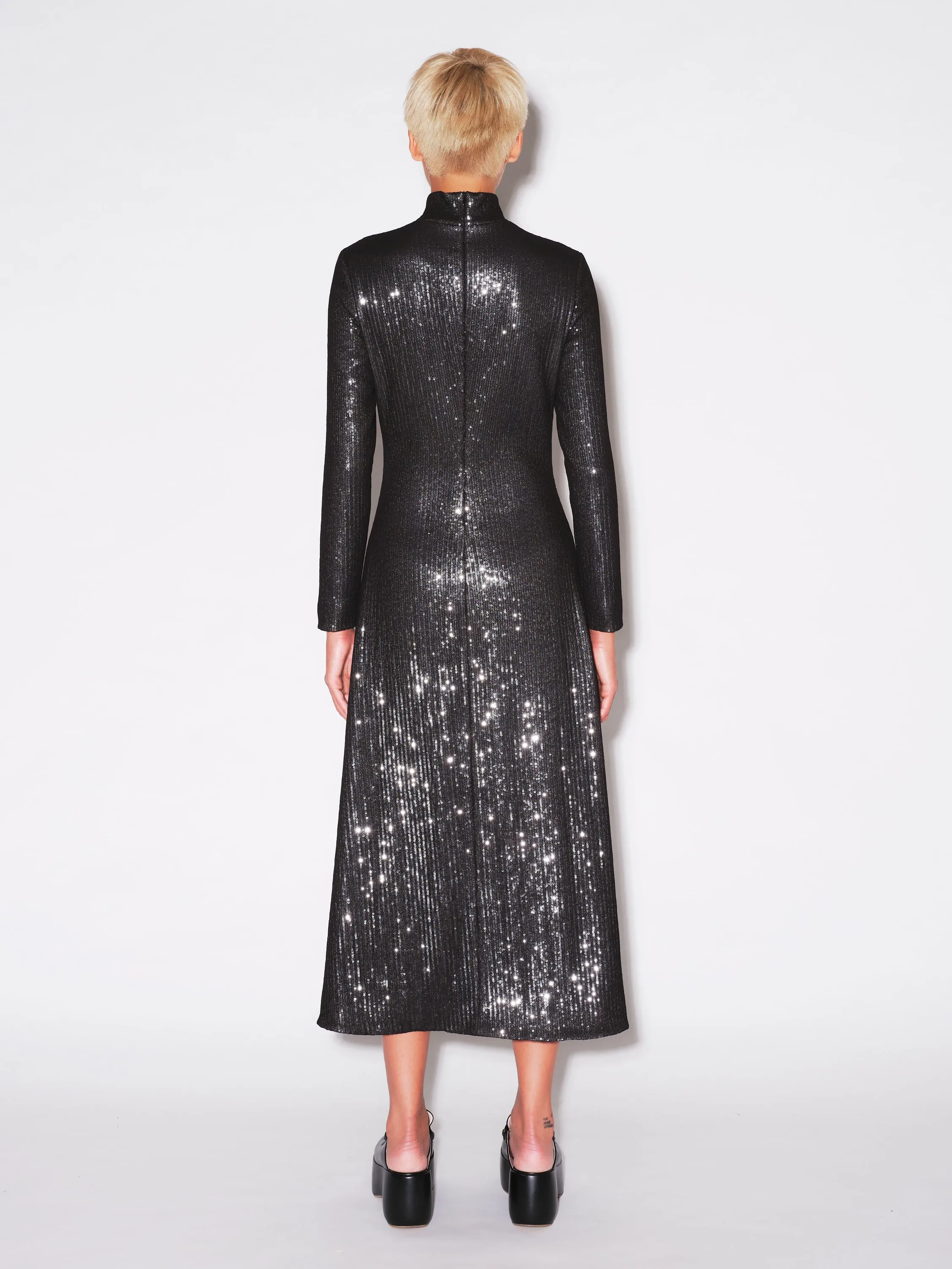 ZIP UP TURTLENECK DRESS - SEQUINS