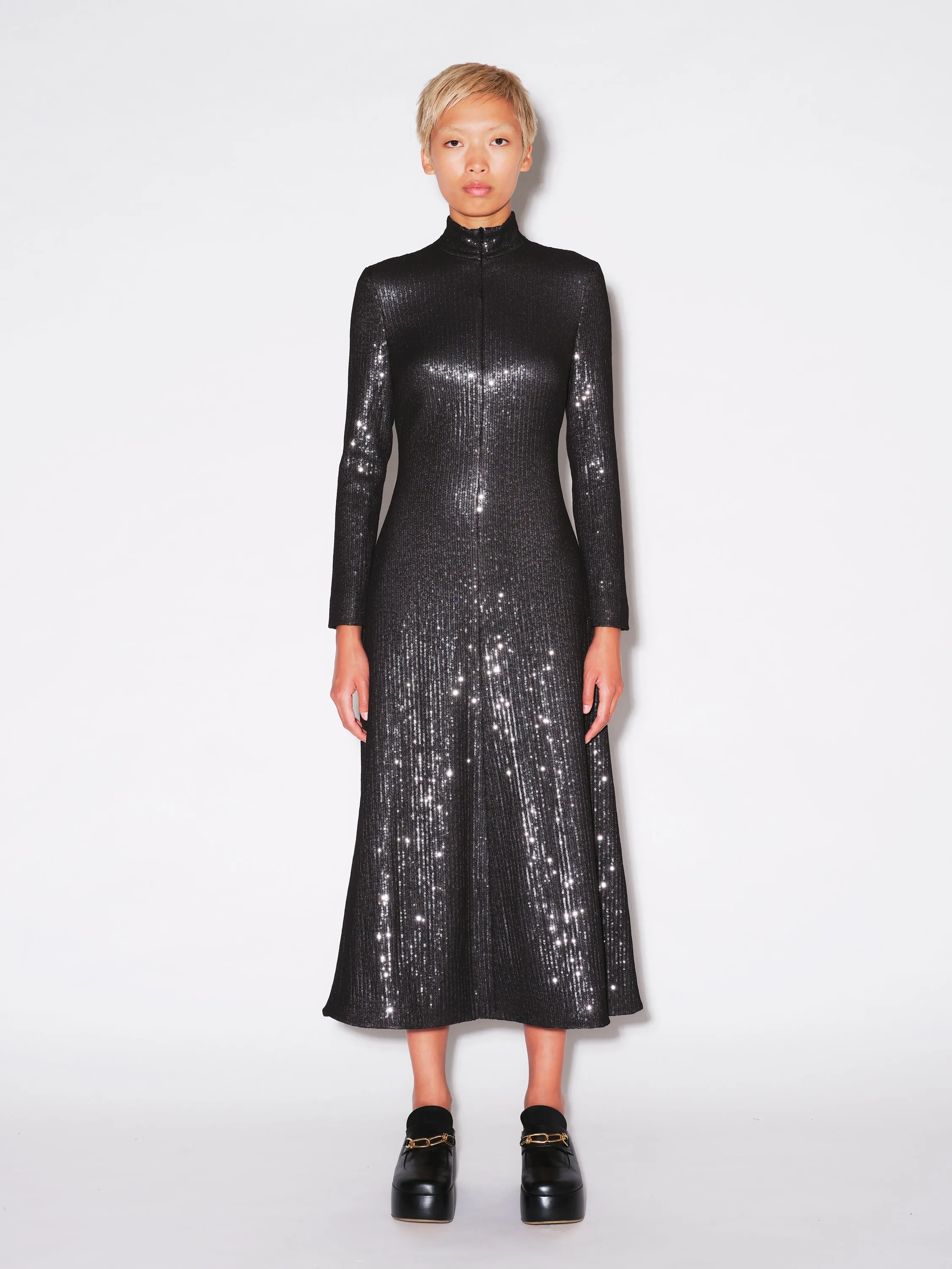 ZIP UP TURTLENECK DRESS - SEQUINS